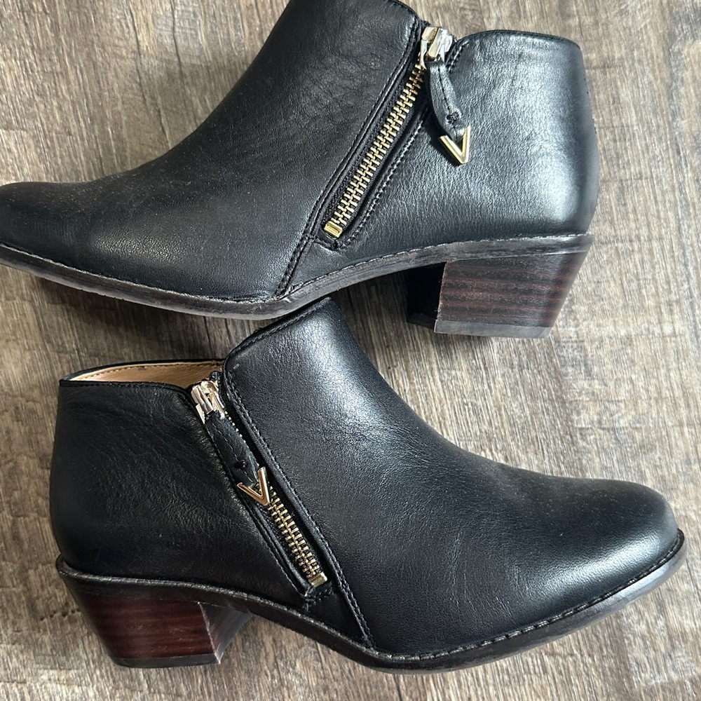 Vionic Jolene Ankle Boots Womens 6 37 Booties Black Leather Side Zip VS350 Heels